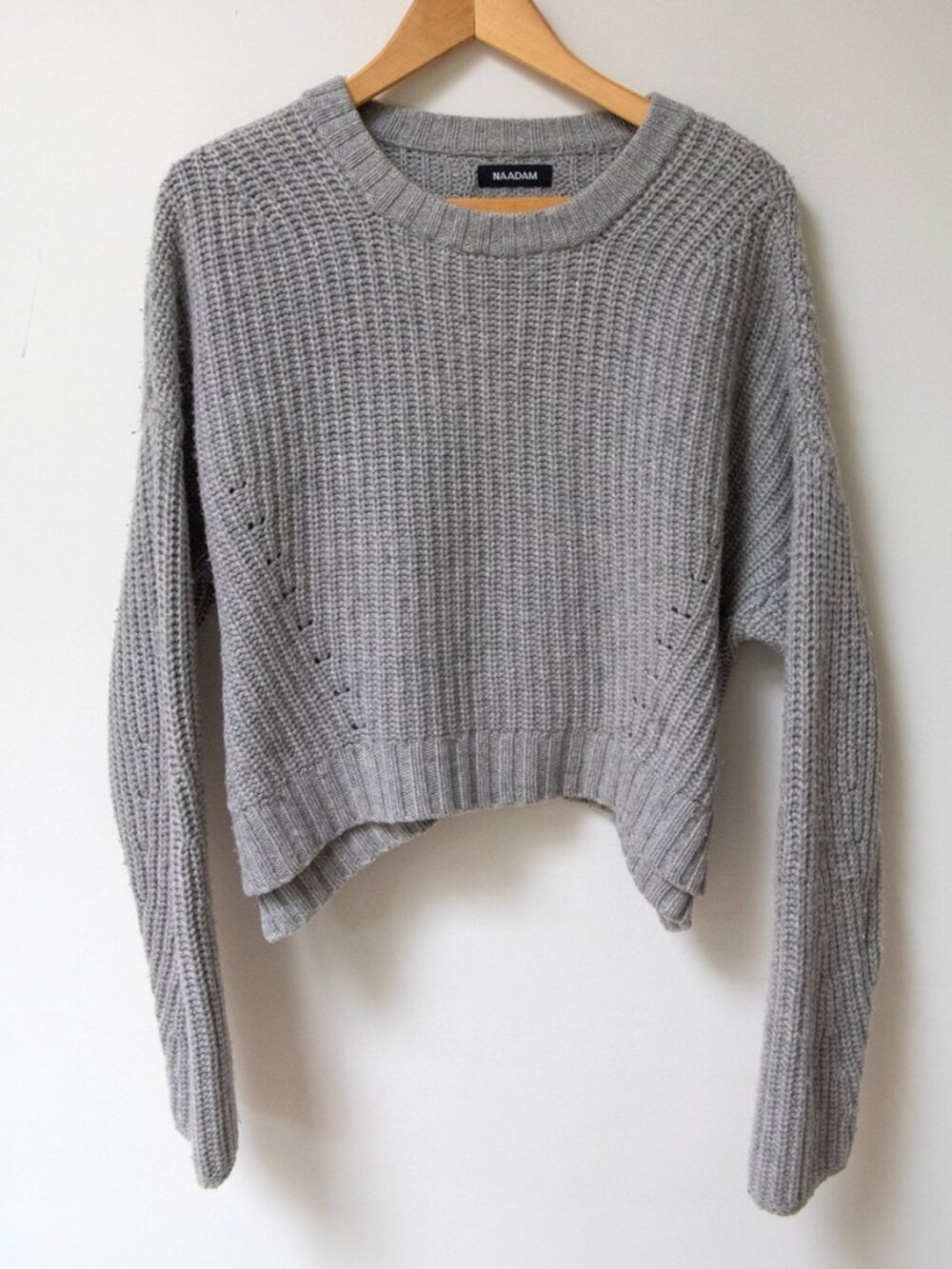 NAADAM Gray Oversized Chunky Wool-Cashmere Blend Cropped Sweater XS